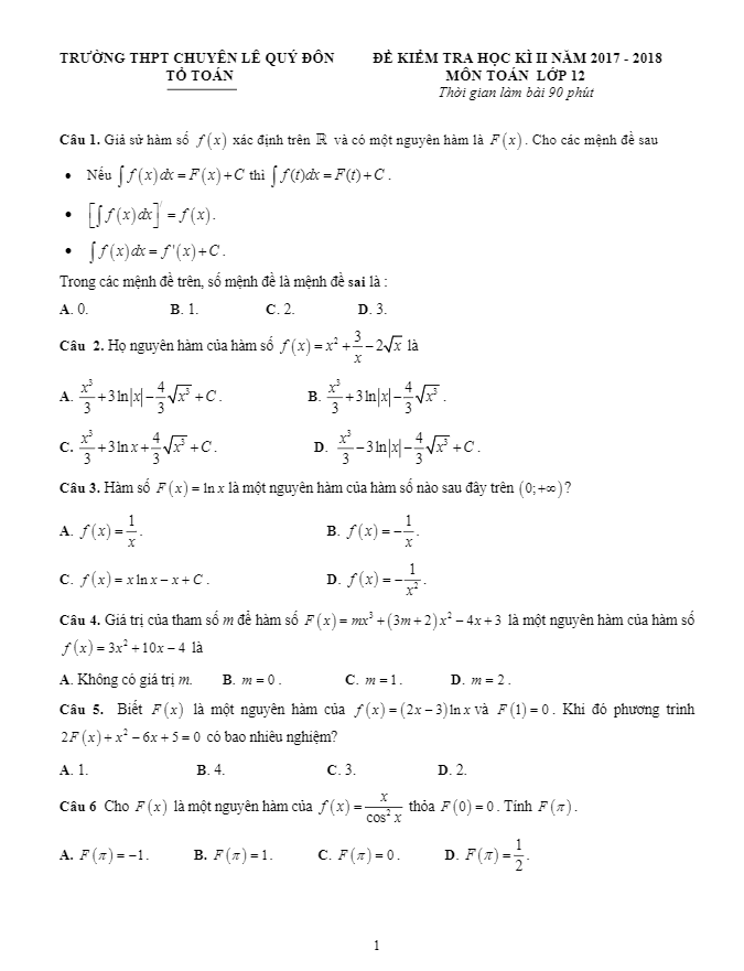 de kiem tra hoc ki 2 hk2 lop 12 mon toan nam 2017 2018 truong chuyen le quy don khanh hoa d