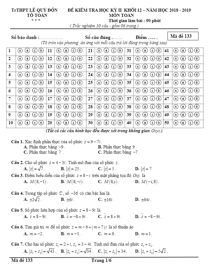 de kiem tra hoc ki 2 hk2 lop 12 mon toan nam 2018 2019 truong le quy don quang ngai d