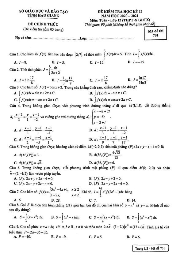 de kiem tra hoc ki 2 hk2 lop 12 mon toan nam 2020 2021 so gd dt hau giang d