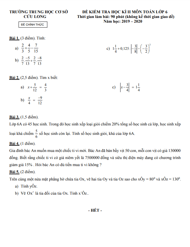 de kiem tra hoc ki 2 hk2 lop 6 mon toan nam 2019 2020 truong thcs cuu long tp hcm d