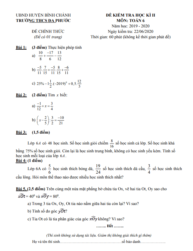 de kiem tra hoc ki 2 hk2 lop 6 mon toan nam 2019 2020 truong thcs da phuoc tp hcm d