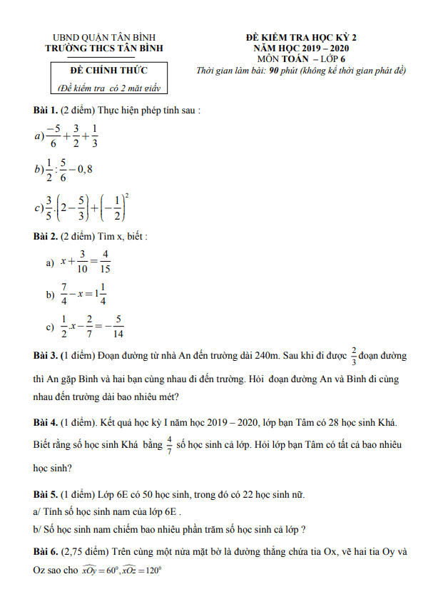 de kiem tra hoc ki 2 hk2 lop 6 mon toan nam 2019 2020 truong thcs tan binh tp hcm d