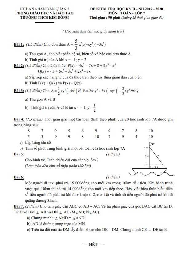 de kiem tra hoc ki 2 hk2 lop 7 mon toan nam 2019 2020 truong thcs kim dong tp hcm d