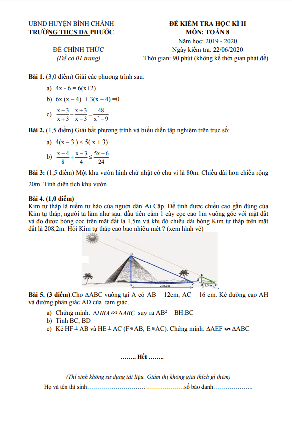 de kiem tra hoc ki 2 hk2 lop 8 mon toan nam 2019 2020 truong thcs da phuoc tp hcm d
