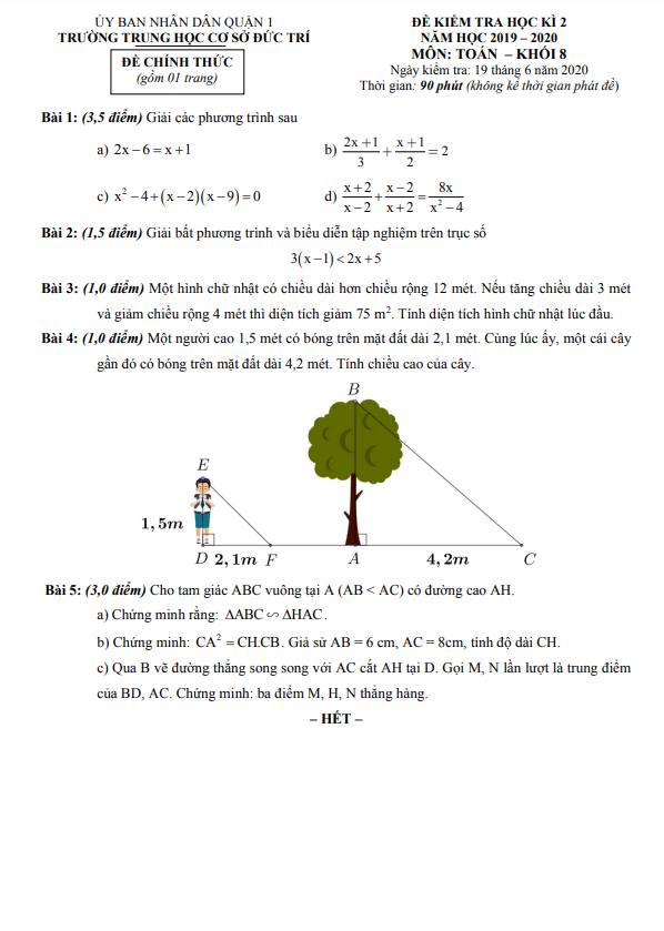 de kiem tra hoc ki 2 hk2 lop 8 mon toan nam 2019 2020 truong thcs duc tri tp hcm d