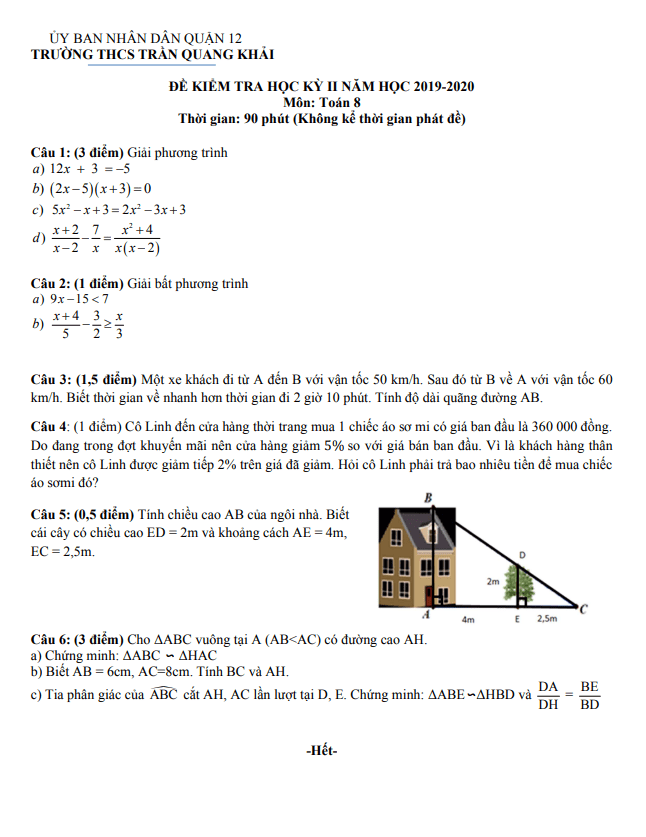 de kiem tra hoc ki 2 hk2 lop 8 mon toan nam 2019 2020 truong thcs tran quang khai tp hcm d