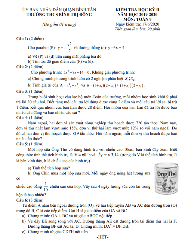 de kiem tra hoc ki 2 hk2 lop 9 mon toan nam 2019 2020 truong thcs binh tri dong tp hcm d