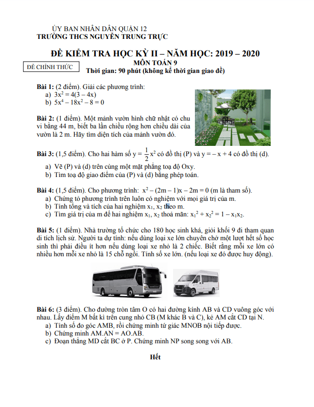 de kiem tra hoc ki 2 hk2 lop 9 mon toan nam 2019 2020 truong thcs nguyen trung truc tp hcm d