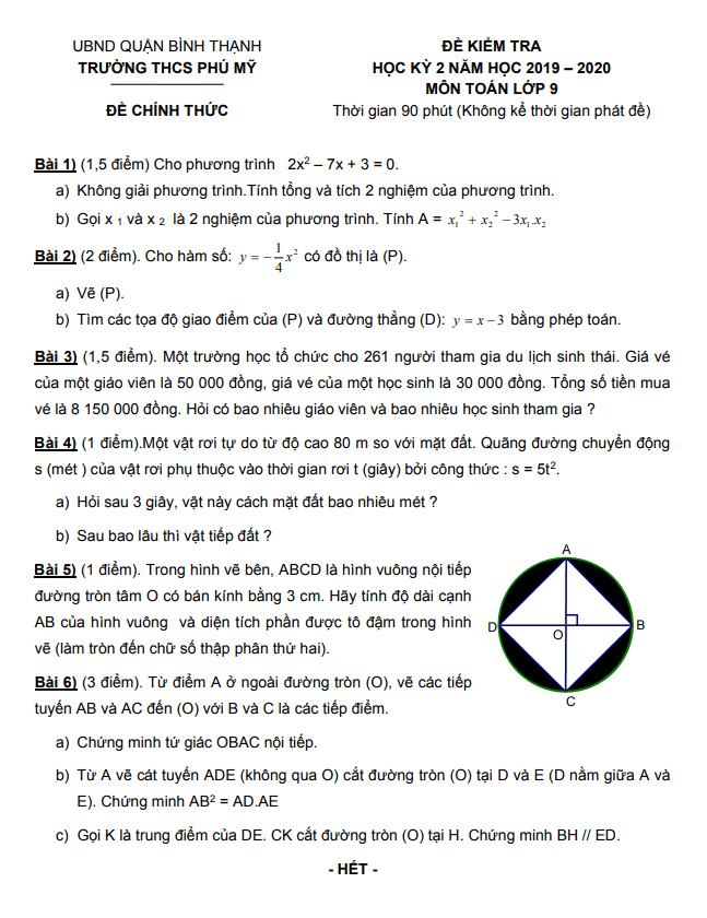 de kiem tra hoc ki 2 hk2 lop 9 mon toan nam 2019 2020 truong thcs phu my tp hcm d
