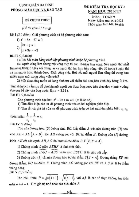 de kiem tra hoc ki 2 hk2 lop 9 mon toan nam 2021 2022 phong gd dt ba dinh ha noi d