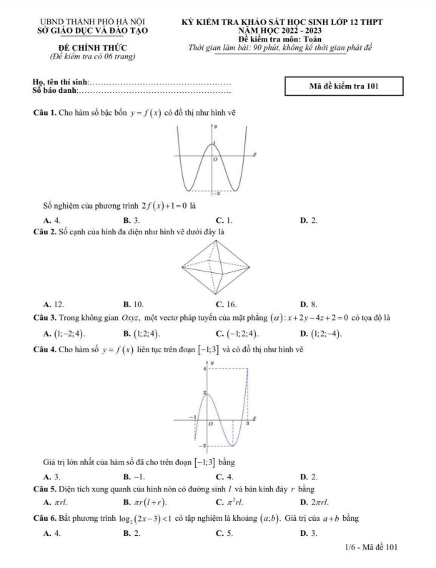 de kiem tra khao sat lop 12 mon toan nam 2022 2023 so gd dt ha noi d