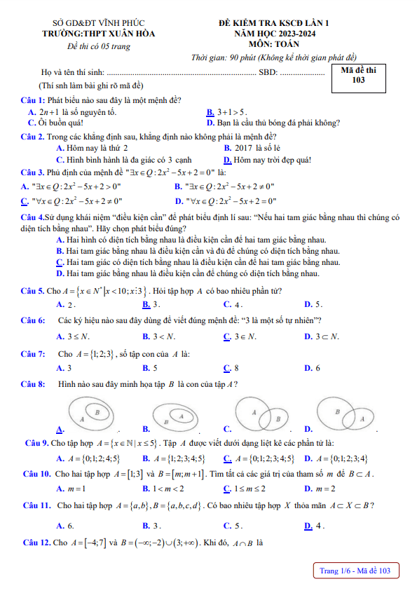 de kiem tra kscd lan 1 lop 10 mon toan nam 2023 2024 truong thpt xuan hoa vinh phuc d