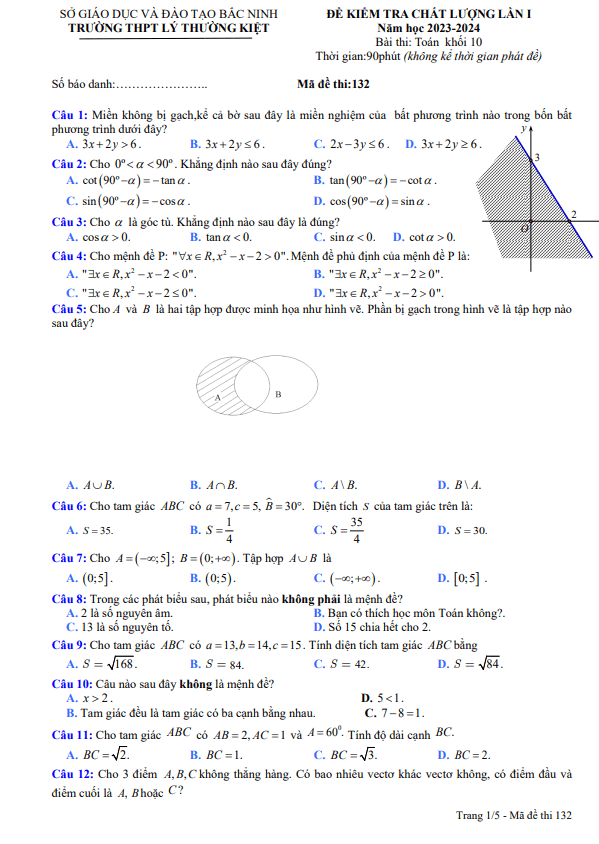 de kiem tra lan 1 lop 10 mon toan nam 2023 2024 truong thpt ly thuong kiet bac ninh d
