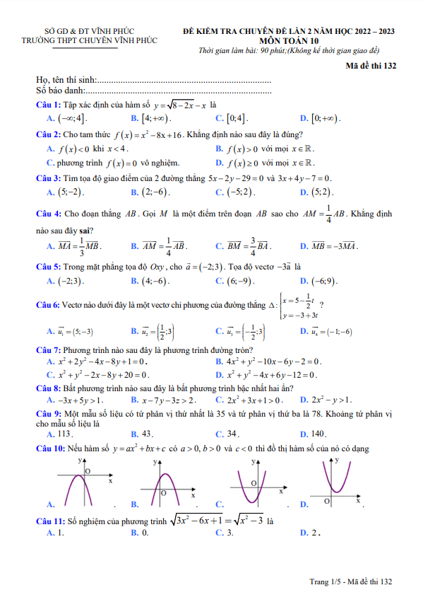 Đề kiểm tra lớp 10 môn Toán lần 2 năm 2022 2023 trường THPT chuyên Vĩnh Phúc 3 de kiem tra lop 10 mon toan lan 2 nam 2022 2023 truong thpt chuyen vinh phuc d