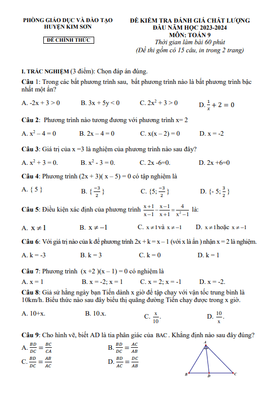 Đề kiểm tra lớp 9 môn Toán đầu năm 2023 2024 phòng GD ĐT Kim Sơn Ninh Bình 1 de kiem tra lop 9 mon toan dau nam 2023 2024 phong gd dt kim son ninh binh d