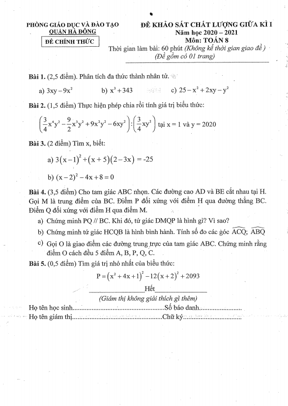 de kscl giua hoc ki 1 hk1 lop 8 mon toan nam 2020 e28093 2021 phong gd dt ha dong e28093 ha noi d