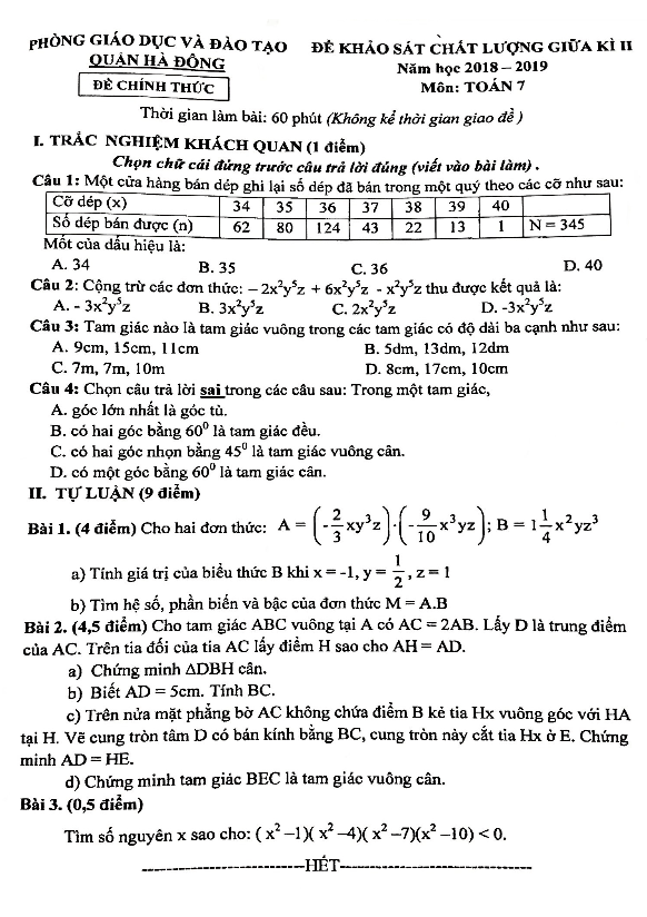 de kscl giua hoc ki 2 hk2 lop 7 mon toan nam 2018 2019 phong gd dt ha dong e28093 ha noi d