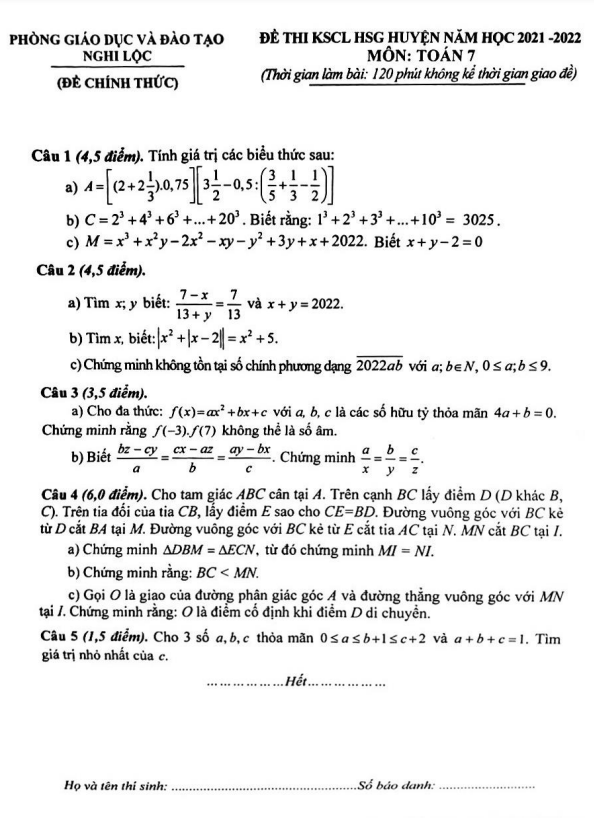 Đề KSCL HSG huyện lớp 7 môn Toán năm 2021 2022 phòng GD ĐT Nghi Lộc Nghệ An 6 de kscl hsg huyen lop 7 mon toan nam 2021 2022 phong gd dt nghi loc nghe an d