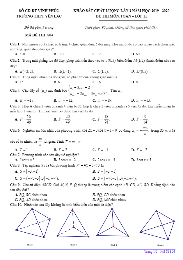 de kscl lan 2 lop 11 mon toan nam 2019 2020 truong thpt yen lac vinh phuc d