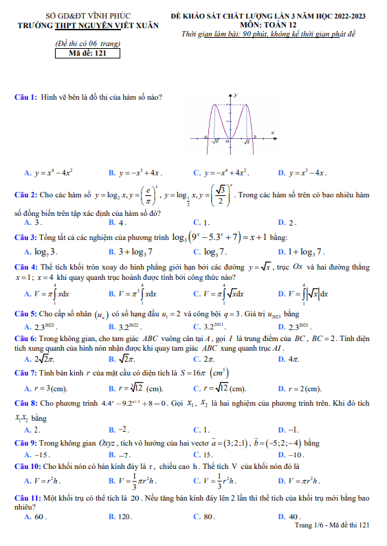 de kscl lan 3 lop 12 mon toan nam 2022 2023 truong thpt nguyen viet xuan vinh phuc d