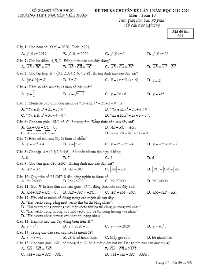 de kscl lop 10 mon toan lan 1 nam 2019 e28093 2020 truong nguyen viet xuan e28093 vinh phuc d