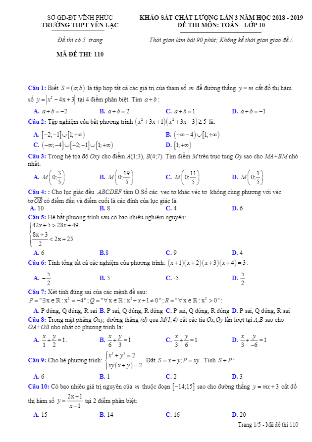 Đề KSCL lớp 10 môn Toán lần 3 năm 2018 2019 trường THPT Yên Lạc Vĩnh Phúc 7 de kscl lop 10 mon toan lan 3 nam 2018 2019 truong thpt yen lac vinh phuc d