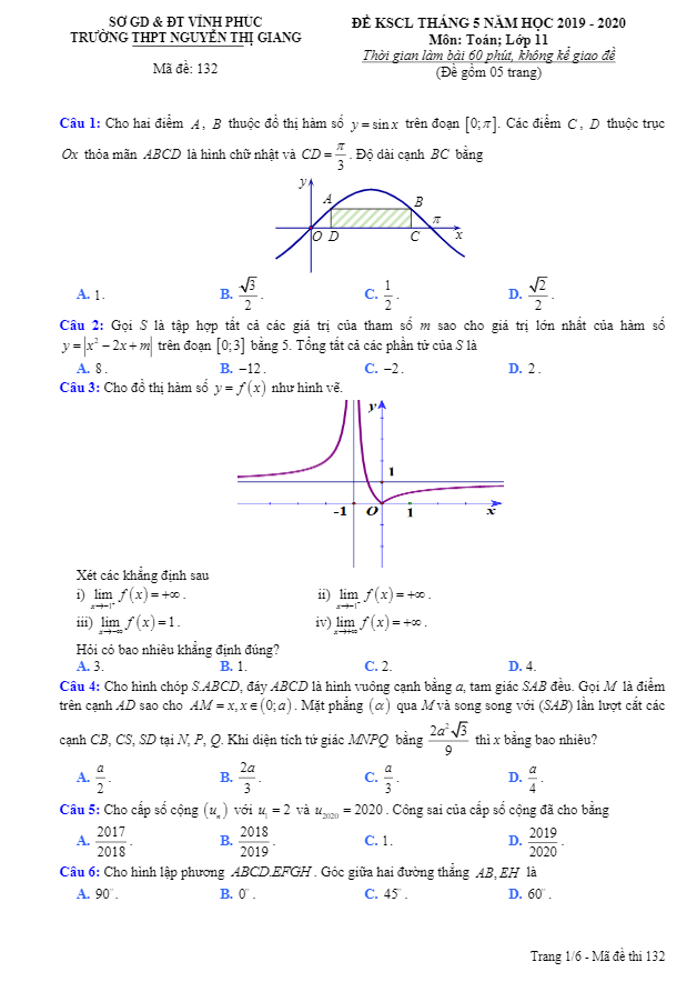 de kscl lop 11 mon toan thang 5 nam 2020 truong thpt nguyen thi giang vinh phuc d
