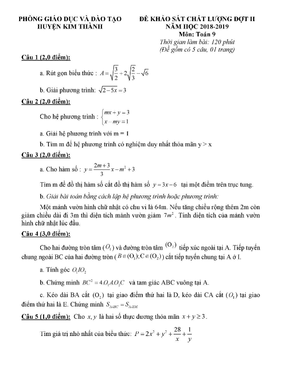 de kscl lop 9 mon toan dot 2 nam 2018 2019 phong gd dt kim thanh hai duong d