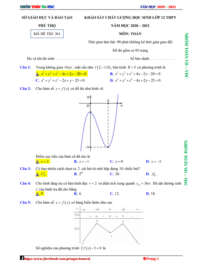de kscl mon toan hoc sinh nam 2020 2021 so gd dt phu tho d
