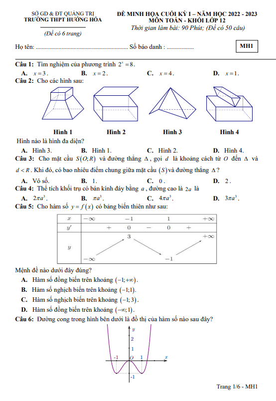 de minh hoa cuoi hoc ki 1 hk1 lop 12 mon toan nam 2022 2023 truong thpt huong hoa quang tri d