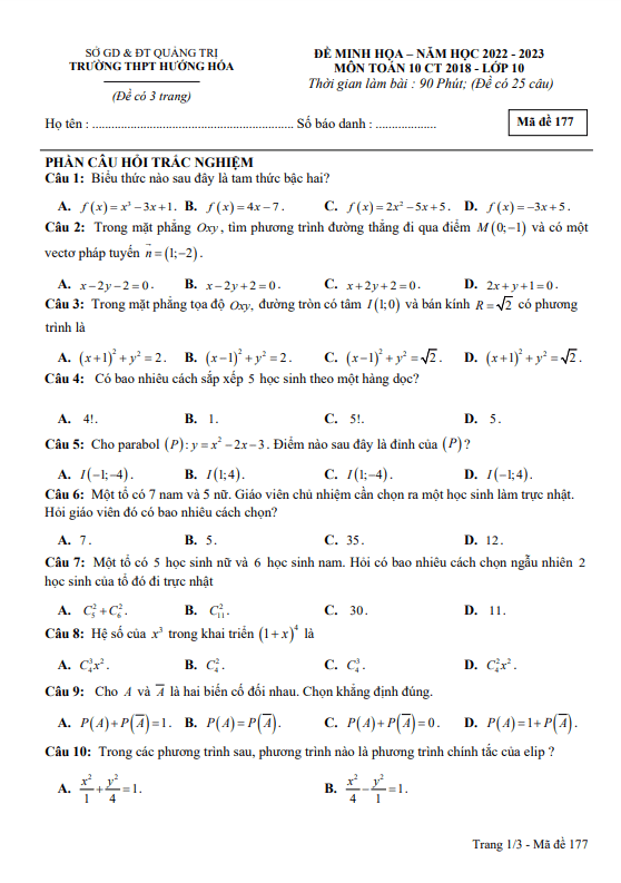 de minh hoa cuoi hoc ki 2 hk2 lop 10 mon toan nam 2022 2023 truong thpt huong hoa quang tri d