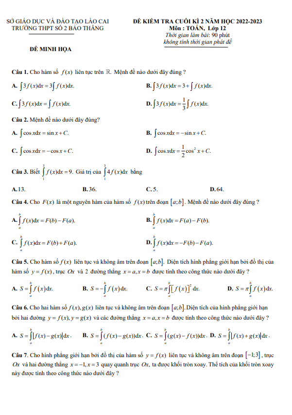 de minh hoa cuoi hoc ki 2 hk2 lop 12 mon toan nam 2022 2023 truong thpt bao thang 2 lao cai d