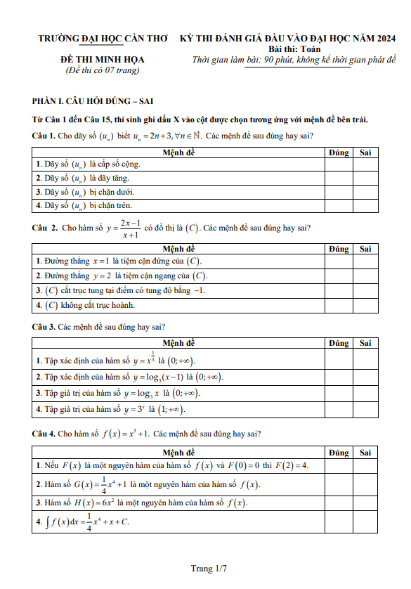 Đề minh họa đánh giá đầu vào Đại học 2024 môn Toán trường Đại học Cần Thơ 5 de minh hoa danh gia dau vao dai hoc 2024 mon toan truong dai hoc can tho d