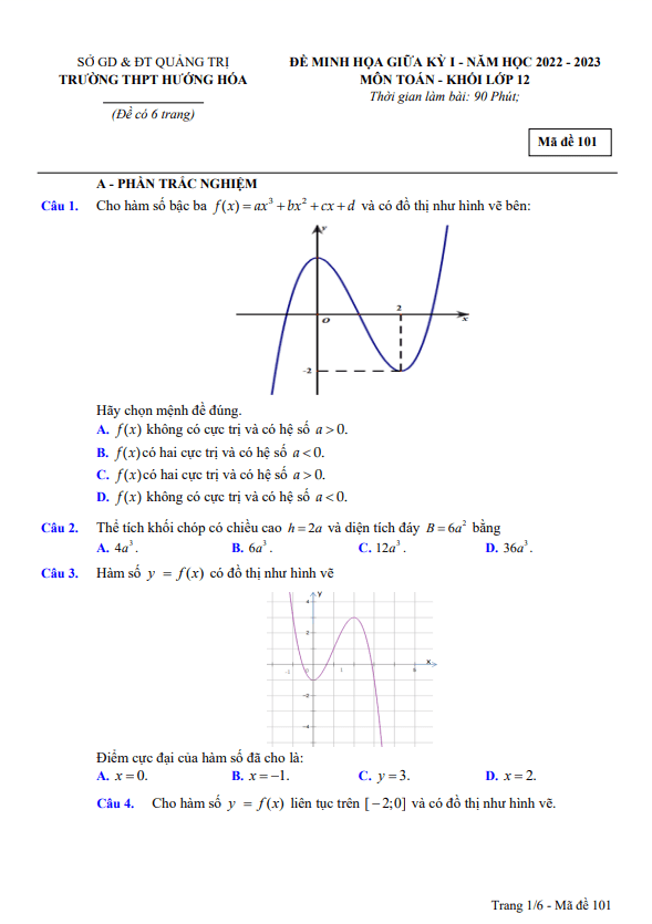 Đề minh họa giữa học kì 1 (HK1) lớp 12 môn Toán năm 2022 2023 trường THPT Hướng Hóa Quảng Trị 2 de minh hoa giua hoc ki 1 hk1 lop 12 mon toan nam 2022 2023 truong thpt huong hoa quang tri d