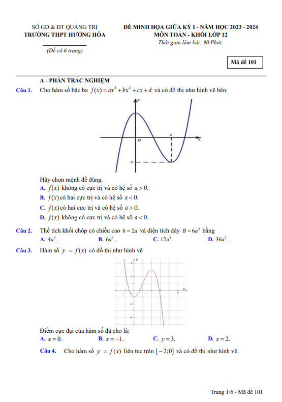 Đề minh họa giữa học kì 1 (HK1) lớp 12 môn Toán năm 2023 2024 trường THPT Hướng Hóa Quảng Trị 3 de minh hoa giua hoc ki 1 hk1 lop 12 mon toan nam 2023 2024 truong thpt huong hoa quang tri d