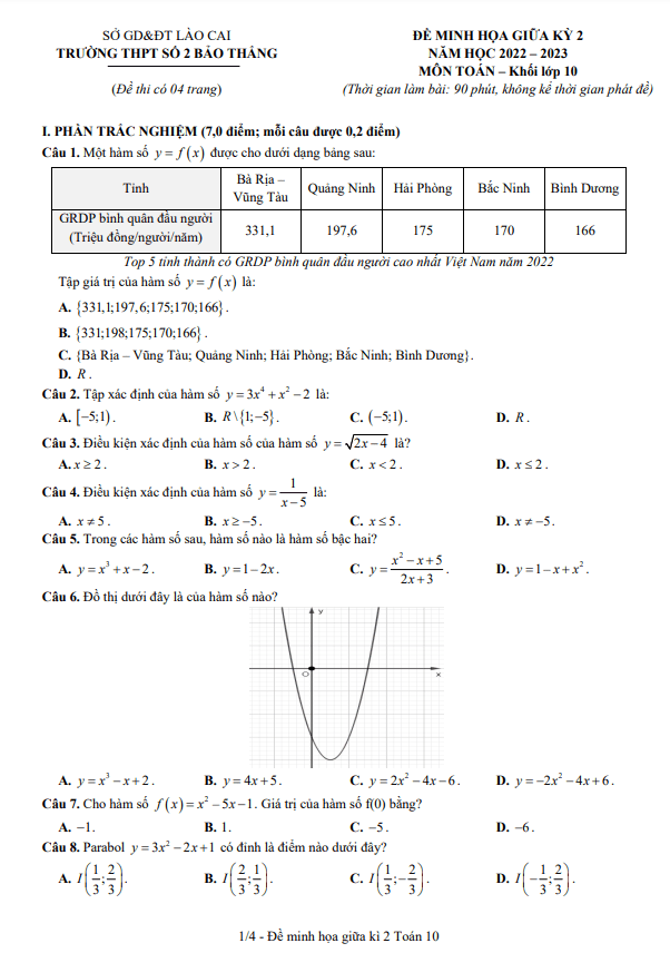 Đề minh họa giữa học kì 2 (HK2) lớp 10 môn Toán năm 2022 2023 trường THPT Bảo Thắng 2 Lào Cai 7 de minh hoa giua hoc ki 2 hk2 lop 10 mon toan nam 2022 2023 truong thpt bao thang 2 lao cai d