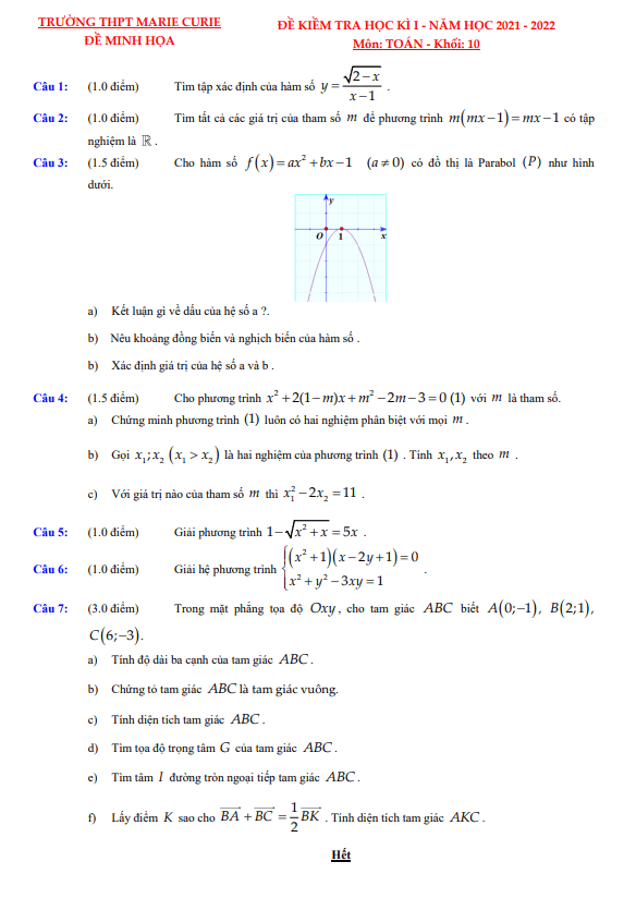 de minh hoa hoc ki 1 hk1 lop 10 mon toan nam 2021 2022 truong thpt marie curie tp hcm d