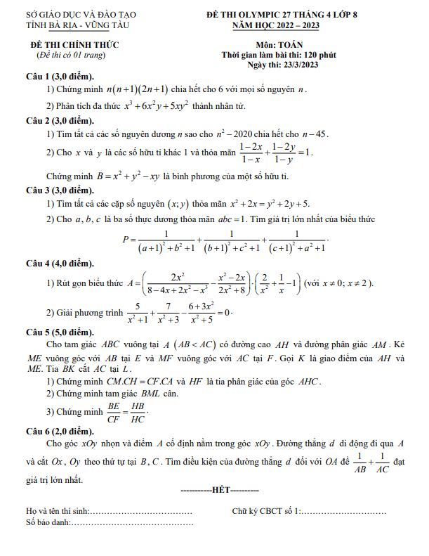 de olympic 27 thang 04 lop 8 mon toan nam 2022 2023 so gd dt ba ria vung tau d