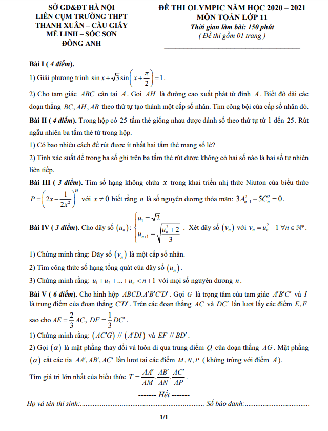 de olympic lop 11 mon toan nam 2020 2021 lien cum truong thpt ha noi d