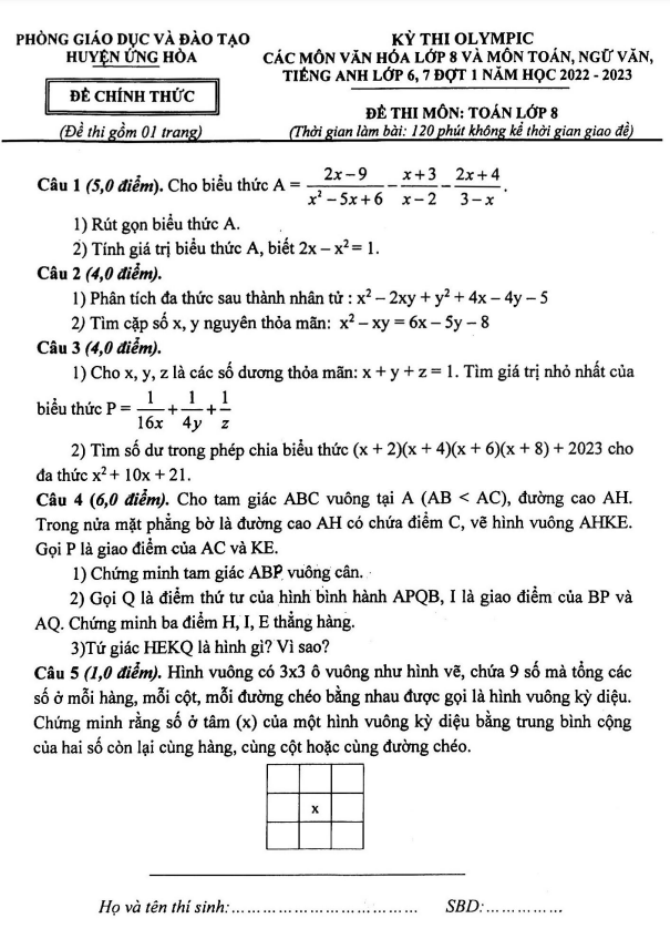 de olympic lop 8 mon toan dot 1 nam 2022 2023 phong gd dt ung hoa ha noi d