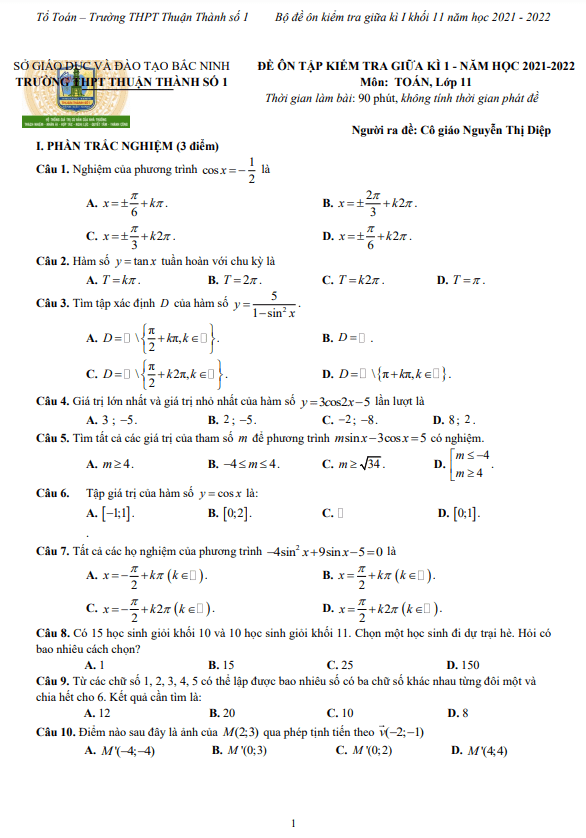 de on tap giua hoc ki 1 hk1 lop 11 mon toan nam 2021 2022 truong thuan thanh 1 bac ninh d