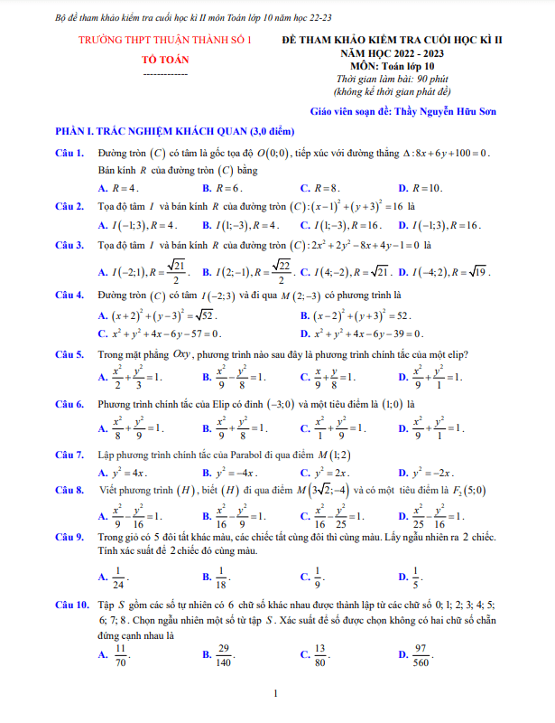 de tham khao cuoi hoc ki 2 hk2 lop 10 mon toan nam 2022 2023 thpt thuan thanh 1 bac ninh d