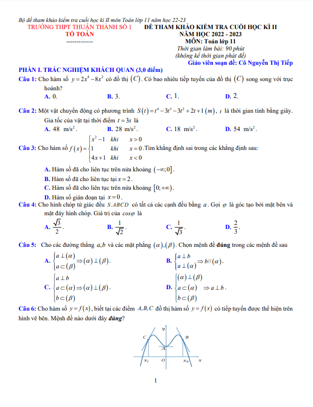 de tham khao cuoi hoc ki 2 hk2 lop 11 mon toan nam 2022 2023 thpt thuan thanh 1 bac ninh d