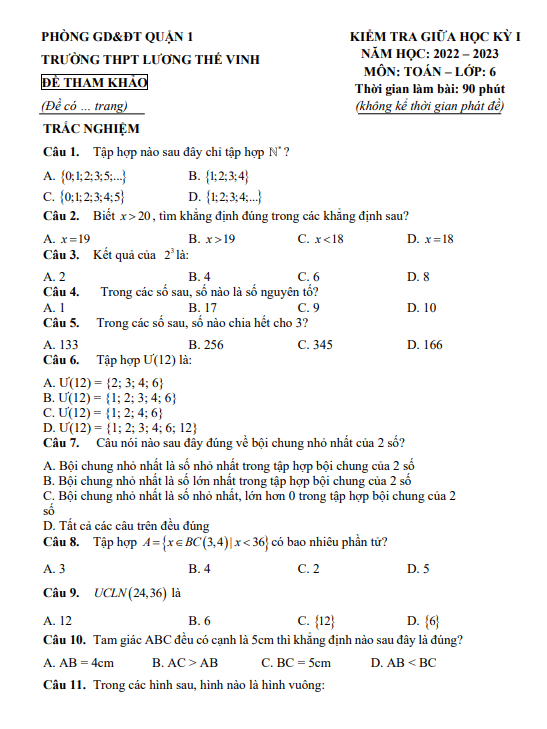 Đề tham khảo giữa học kì 1 (HK1) lớp 6 môn Toán năm 2022 2023 THCS Lương Thế Vinh TP HCM 5 de tham khao giua hoc ki 1 hk1 lop 6 mon toan nam 2022 2023 thcs luong the vinh tp hcm d