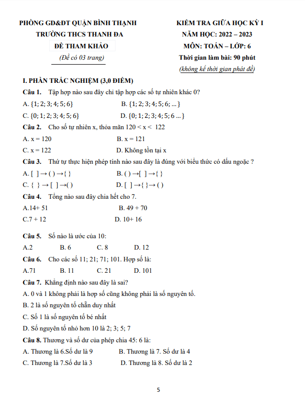 de tham khao giua hoc ki 1 hk1 lop 6 mon toan nam 2022 2023 truong thcs thanh da tp hcm d