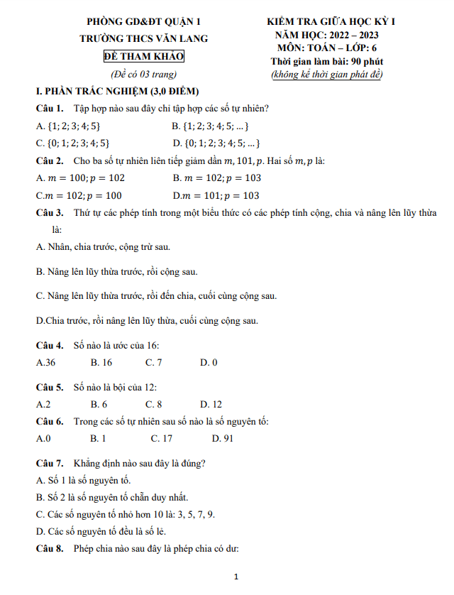 de tham khao giua hoc ki 1 hk1 lop 6 mon toan nam 2022 2023 truong thcs van lang tp hcm d