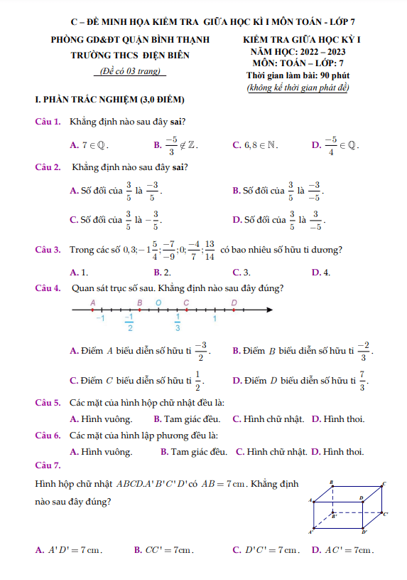 de tham khao giua hoc ki 1 hk1 lop 7 mon toan nam 2022 2023 truong thcs dien bien tp hcm d