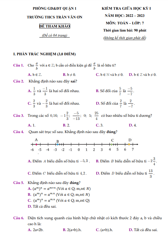 de tham khao giua hoc ki 1 hk1 lop 7 mon toan nam 2022 2023 truong thcs tran van on tp hcm d
