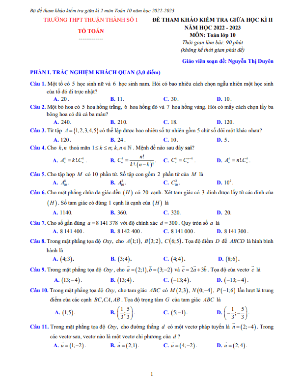 de tham khao giua hoc ki 2 hk2 lop 10 mon toan nam 2022 2023 thpt thuan thanh 1 bac ninh d
