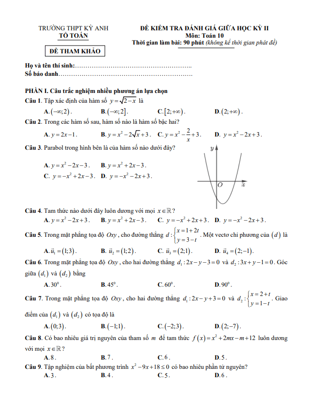 de tham khao giua hoc ki 2 hk2 lop 10 mon toan nam 2023 2024 truong thpt ky anh ha tinh d